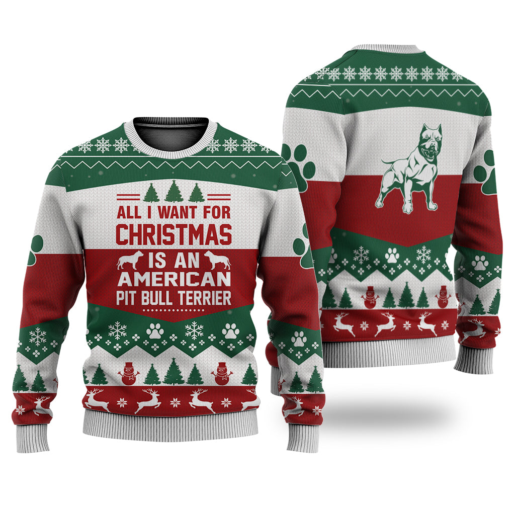 American Pit Bull Terrier All I Want For Christmas Sweater Christmas Knitted Print Sweatshirt - Best Gift For Christmas, Noel - Christmas Signature - WeCustomit