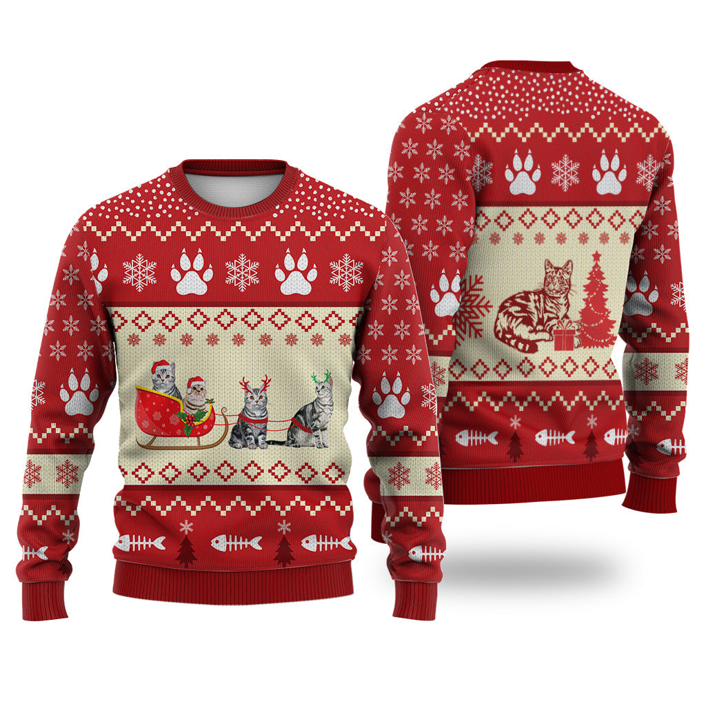 American Shorthair Cat Reindeer Christmas Sweater Christmas Knitted Print Sweatshirt - Best Gift For Christmas, Noel - WeCustomit