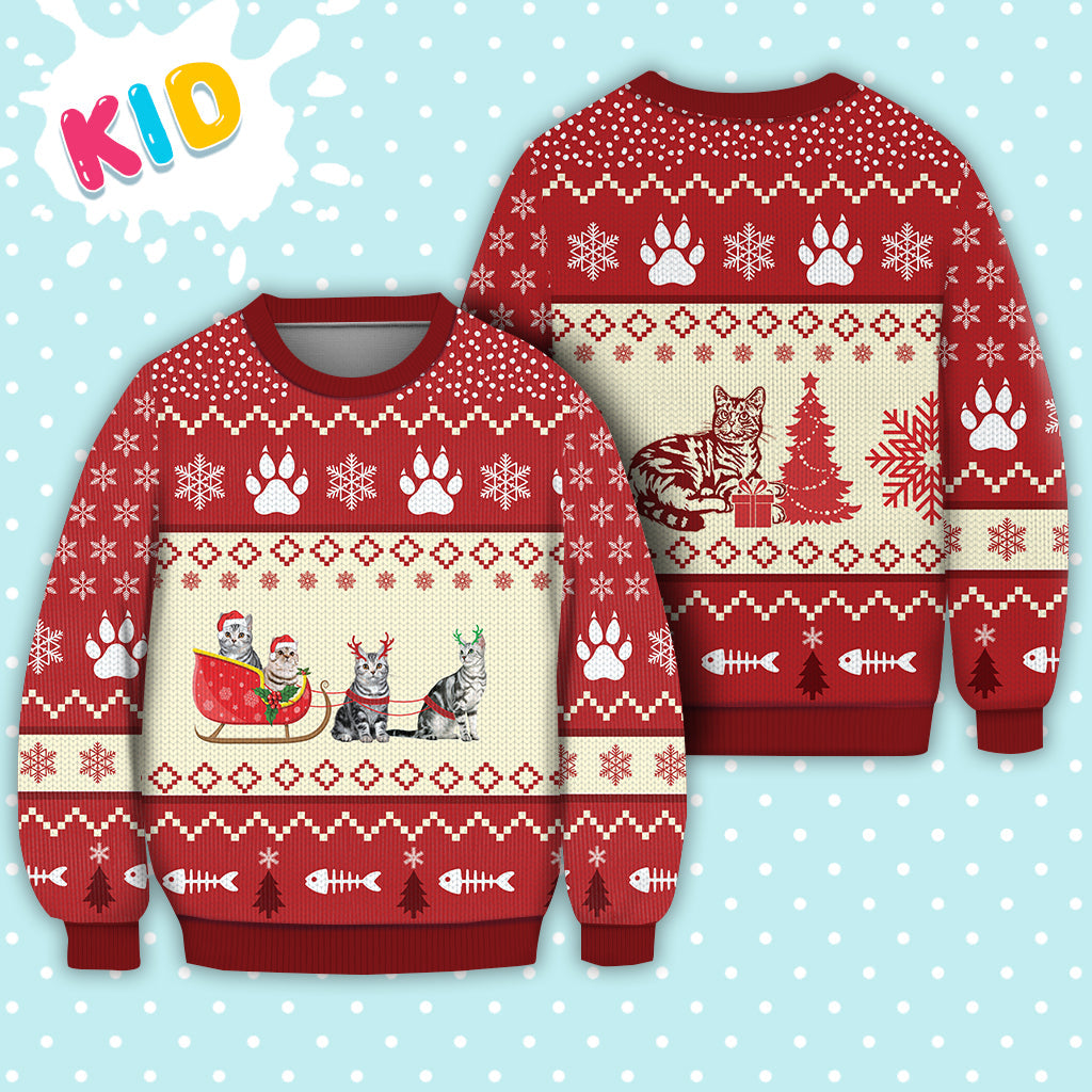 American Shorthair Cat Reindeer Christmas Sweater Christmas Knitted Print Sweatshirt - Best Gift For Christmas, Noel - WeCustomit