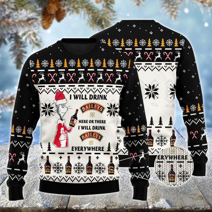 Baileys Cat Hat Will Drink Everywhere Ugly Sweater - WeCustomit