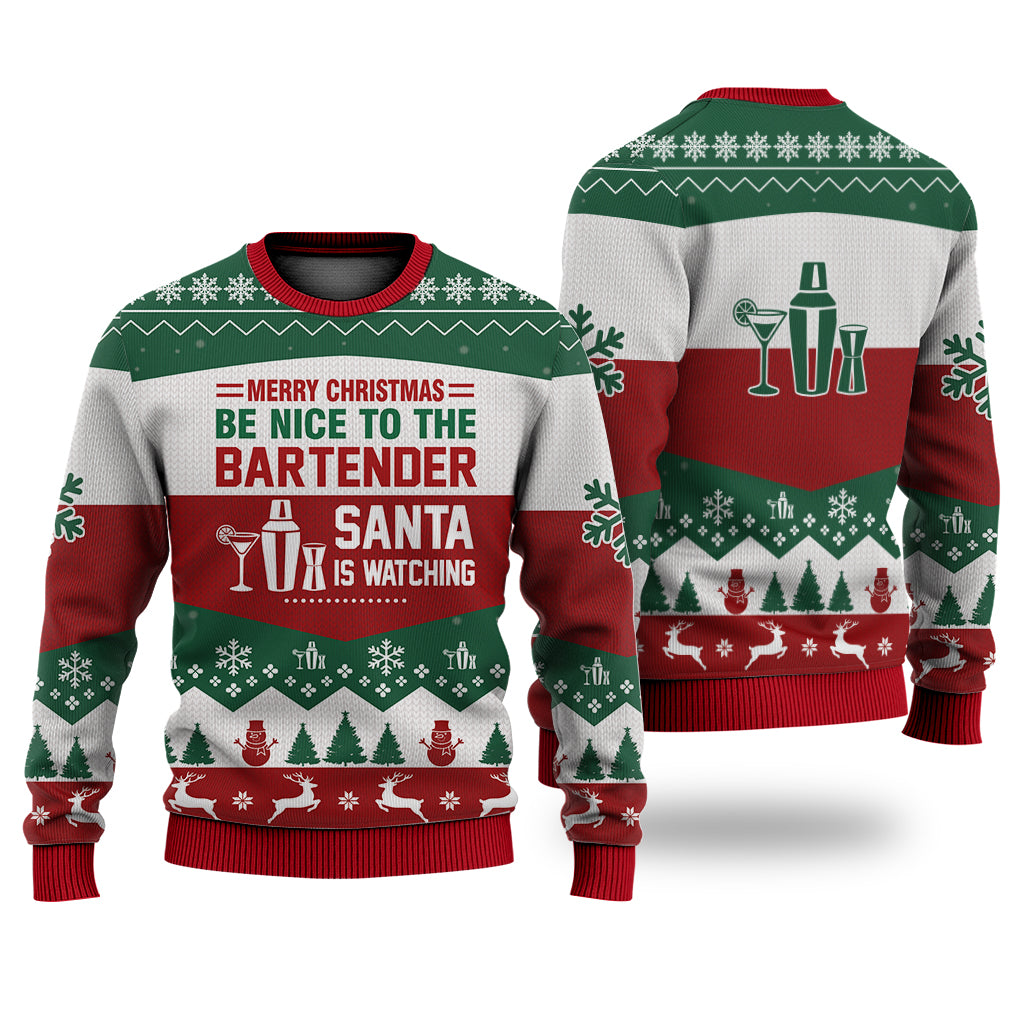 Bartender All Merry Christmas Be Nice Sweater Christmas Knitted Print Sweatshirt - Best Gift For Christmas, Noel - Christmas Signature - WeCustomit