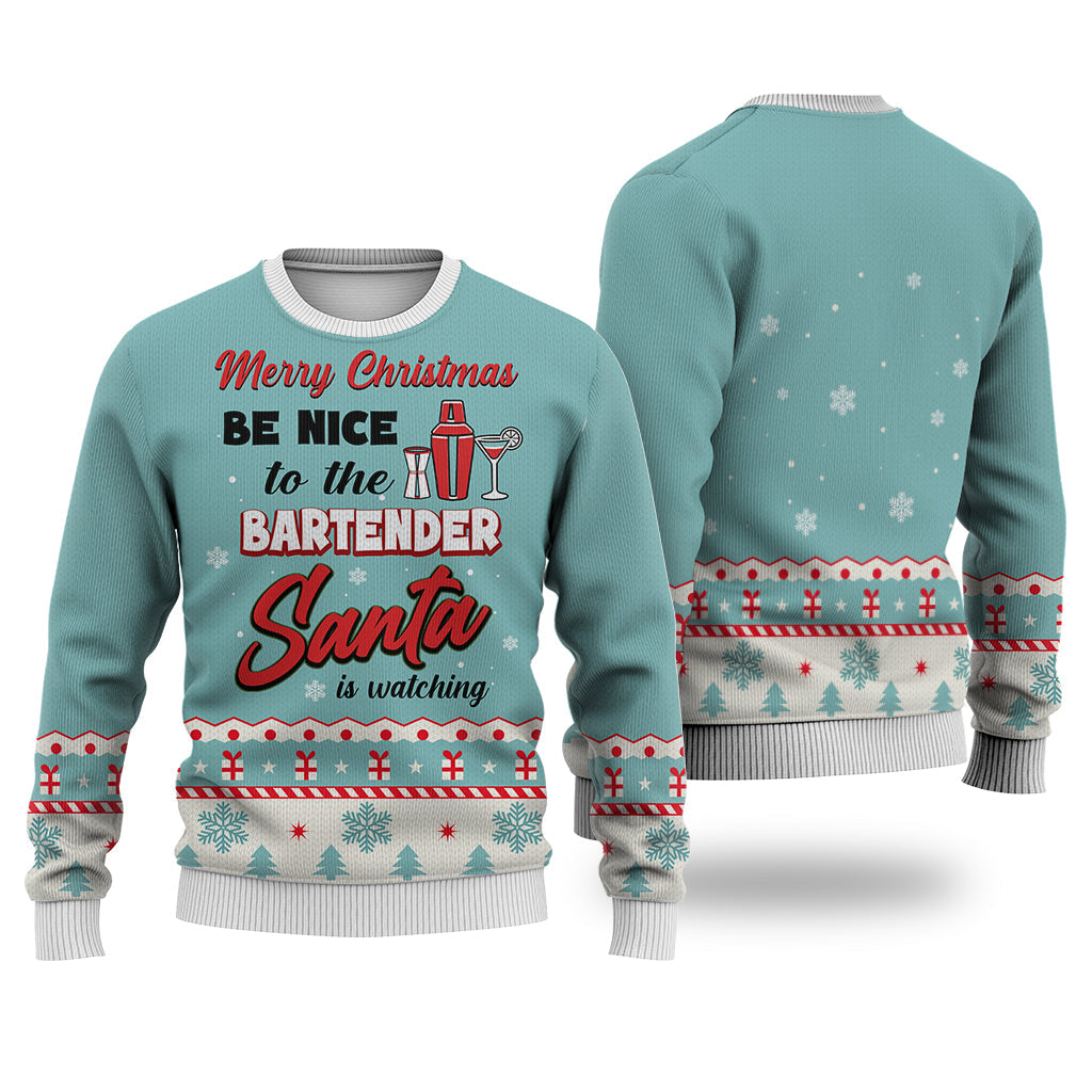 Bartender Merry Christmas Be Nice Sweater Christmas Knitted Print Sweatshirt - Best Gift For Christmas, Noel - WeCustomit