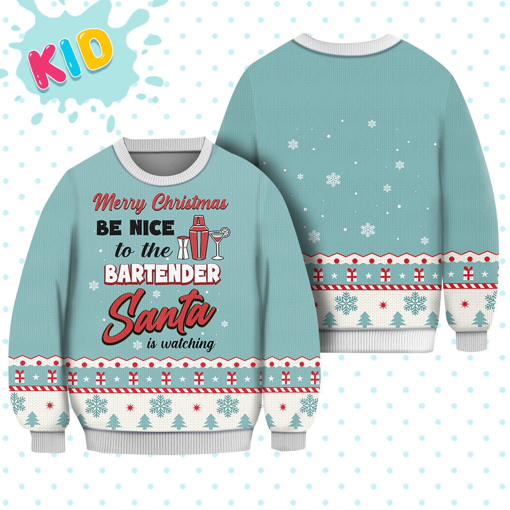 Bartender Merry Christmas Be Nice Sweater Christmas Knitted Print Sweatshirt - Best Gift For Christmas, Noel - WeCustomit
