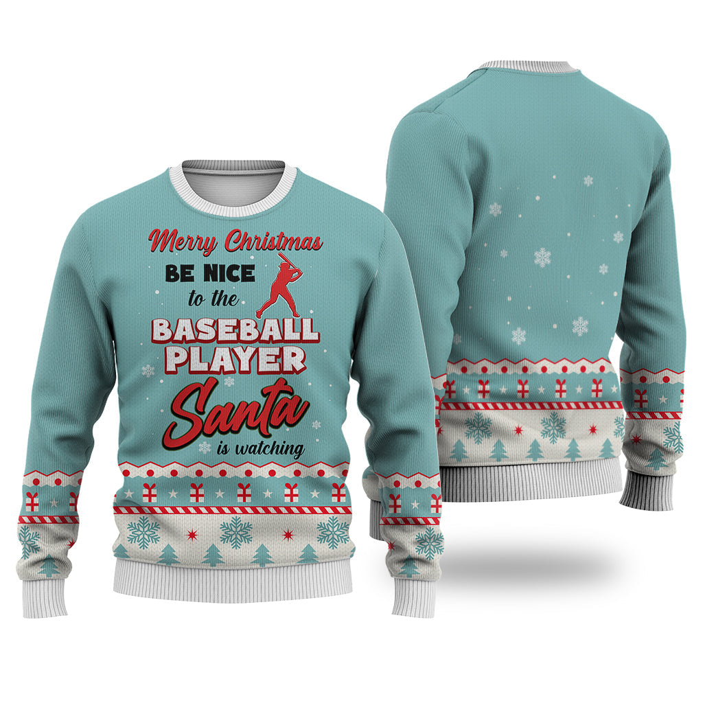 Baseball Merry Christmas Be Nice Sweater Christmas Knitted Print Sweatshirt - Best Gift For Christmas, Noel - WeCustomit