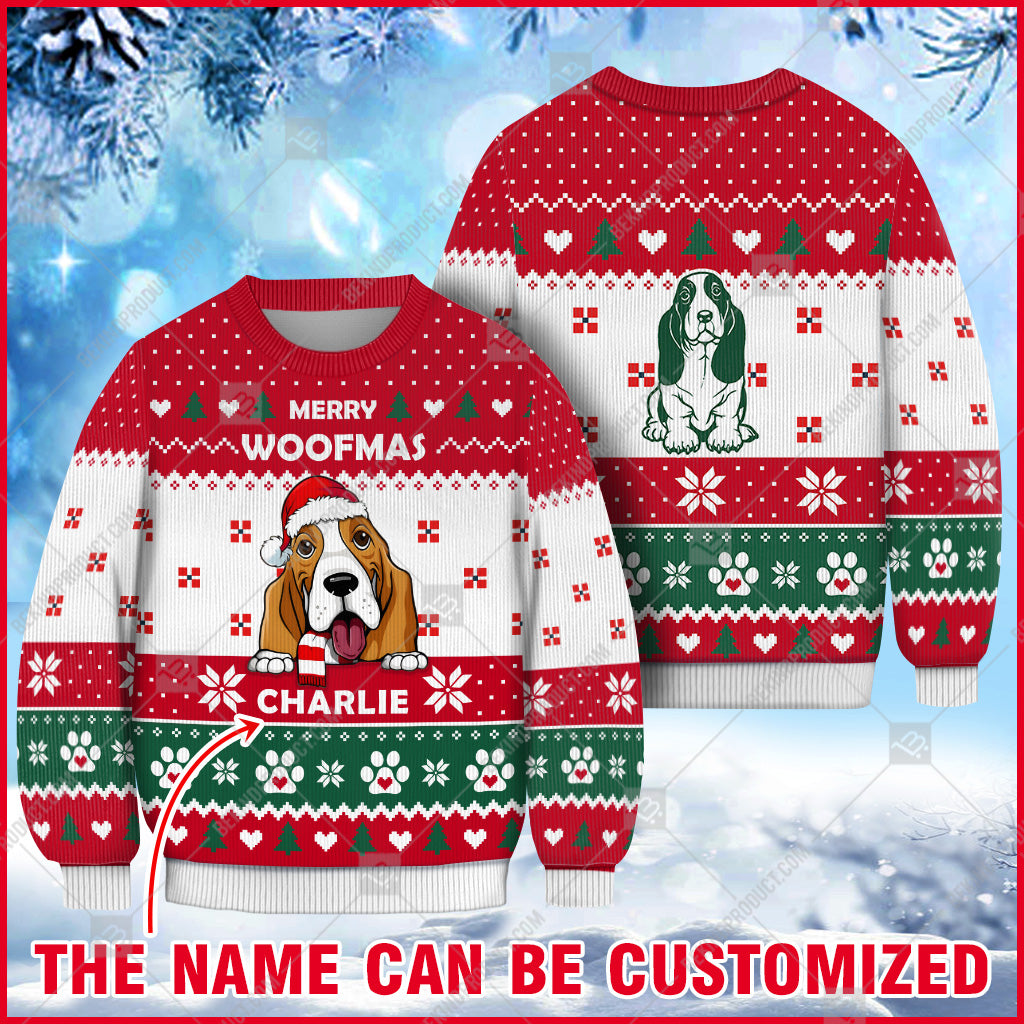 Basset Hound Dog Christmas Paw Heart Print Ugly Sweater Christmas Print Sweatshirt - Personalized Custom - Best Gift For Noel - WeCustomit