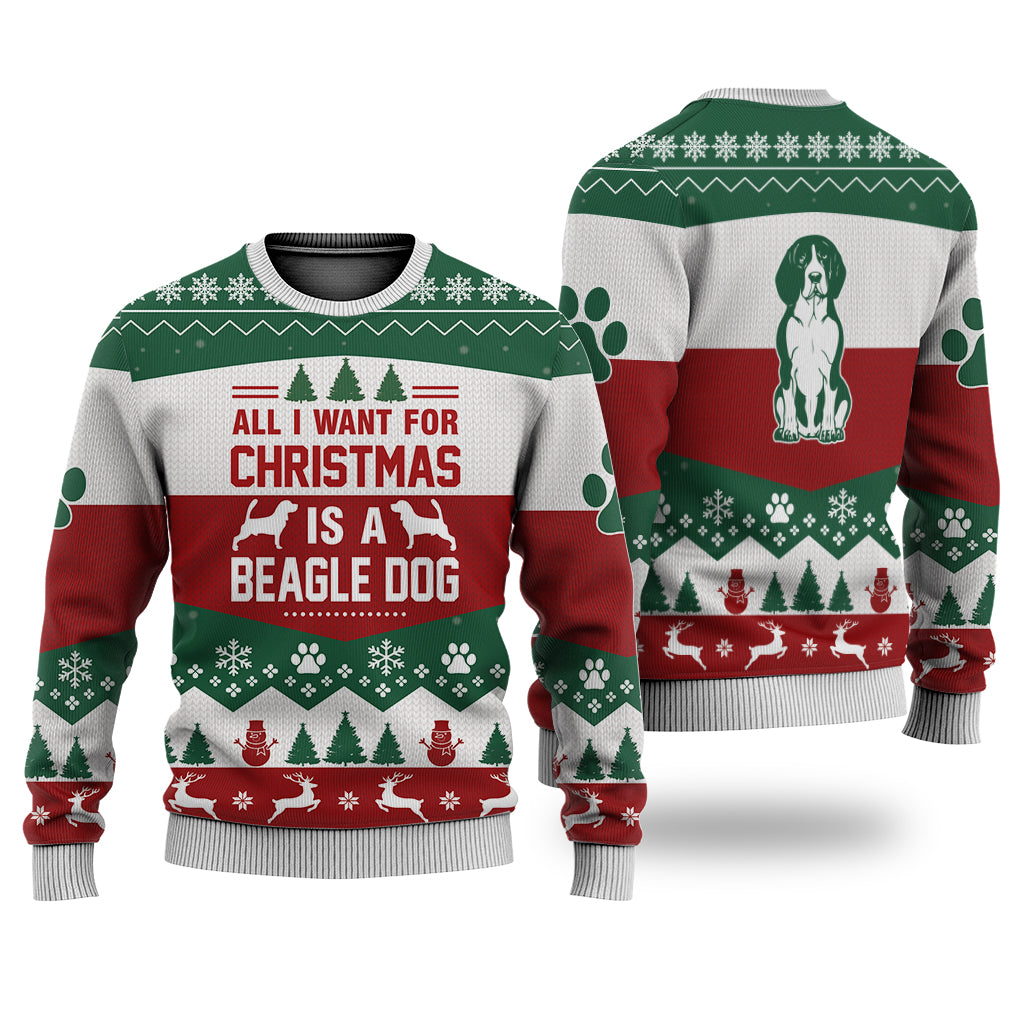 Beagle Dog All I Want For Christmas Sweater Christmas Knitted Print Sweatshirt - Best Gift For Christmas, Noel - Christmas Signature - WeCustomit