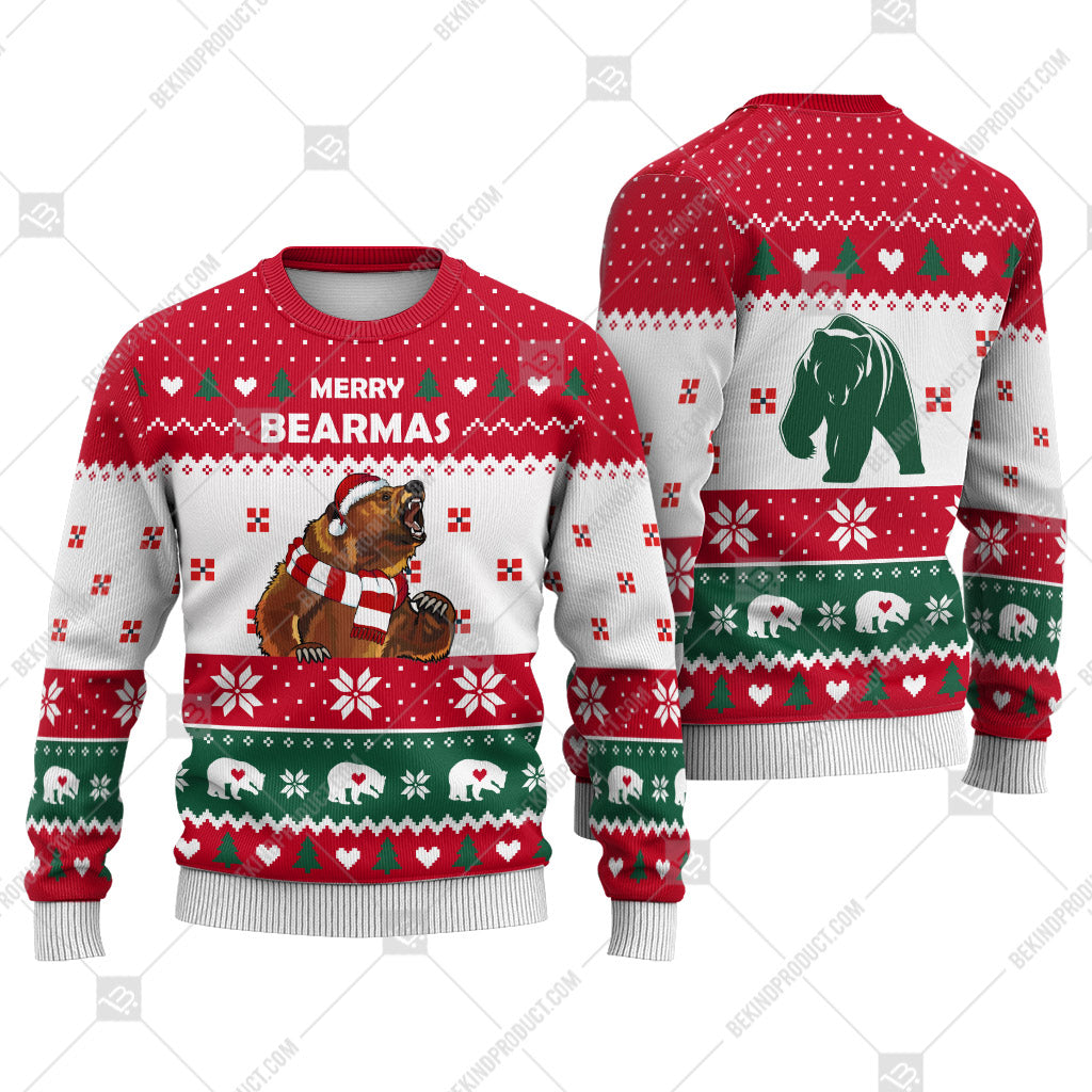 Bear Christmas Heart Print Ugly Christmas Sweater Print Sweatshirt - Best Gift For Christmas, Noel - WeCustomit