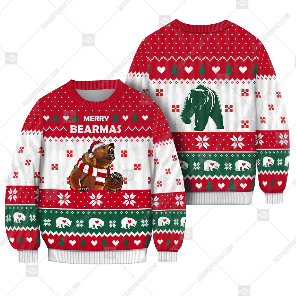 Bear Christmas Heart Print Ugly Christmas Sweater Print Sweatshirt - Best Gift For Christmas, Noel - WeCustomit
