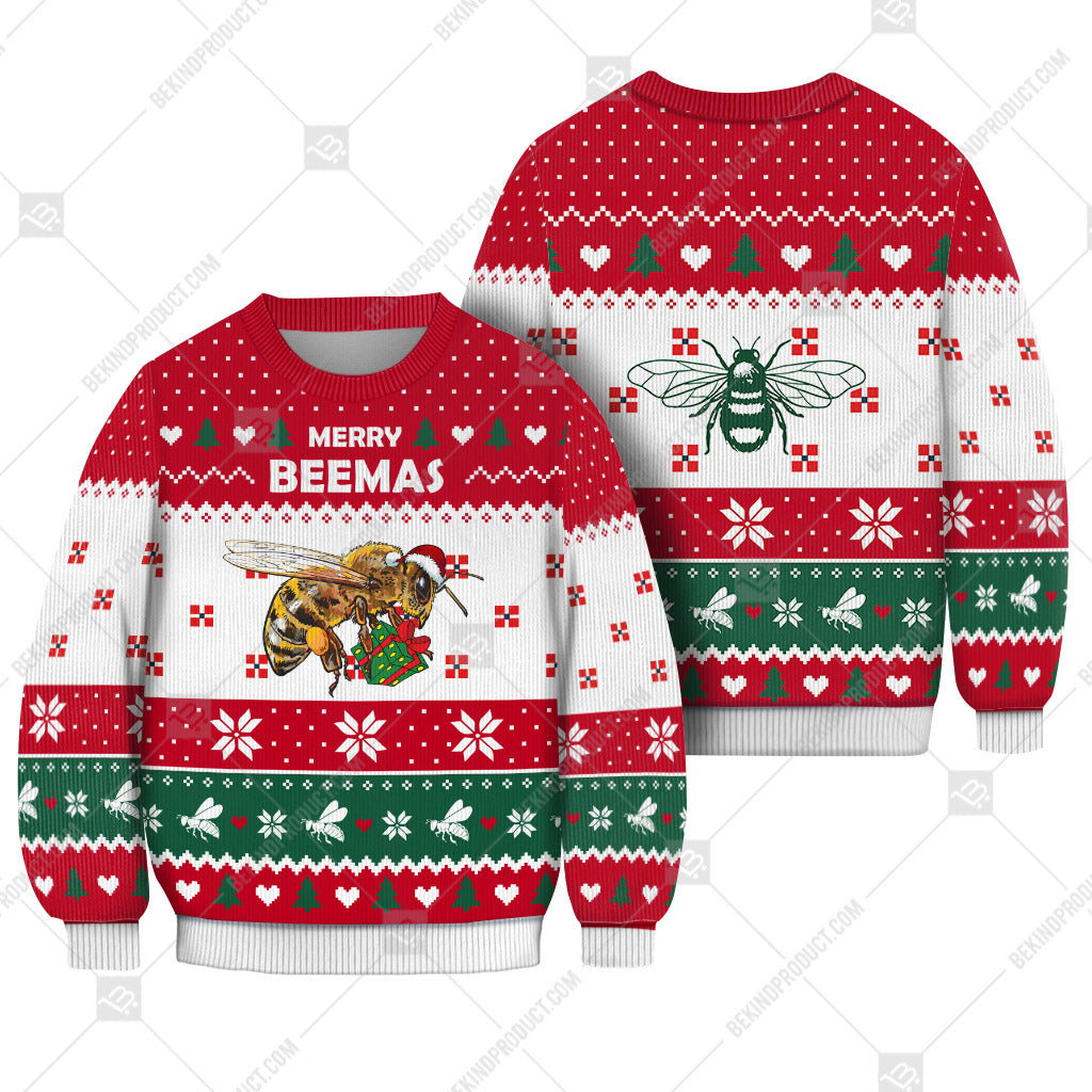 Bee Christmas Heart Print Ugly Christmas Sweater Print Sweatshirt - Best Gift For Christmas, Noel - WeCustomit