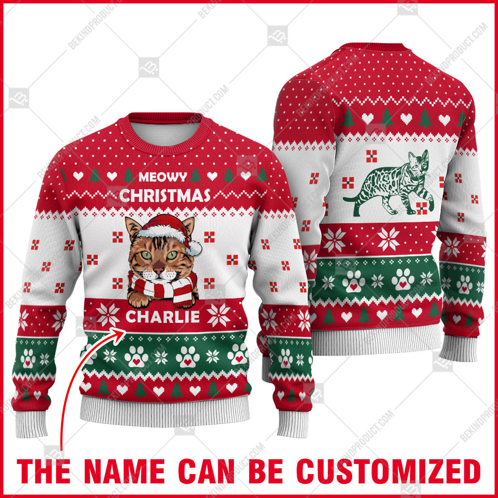 Bengal Cat Christmas Paw Heart Print Ugly Christmas Sweater Print Sweatshirt - Personalized Custom - Best Gift For Noel - WeCustomit