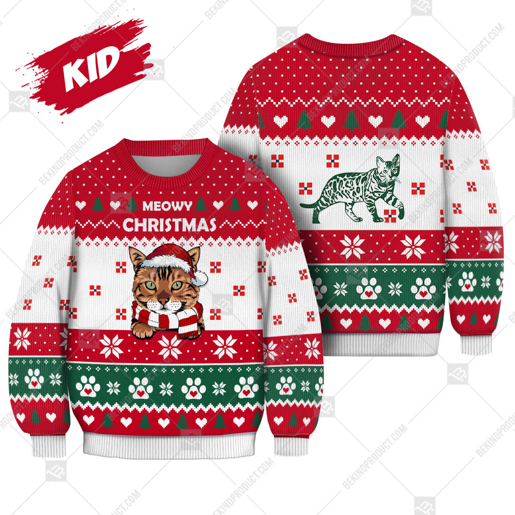 Bengal Cat Christmas Heart Paw Print Ugly Christmas Sweater Print Sweatshirt - Best Gift For Christmas, Noel - WeCustomit