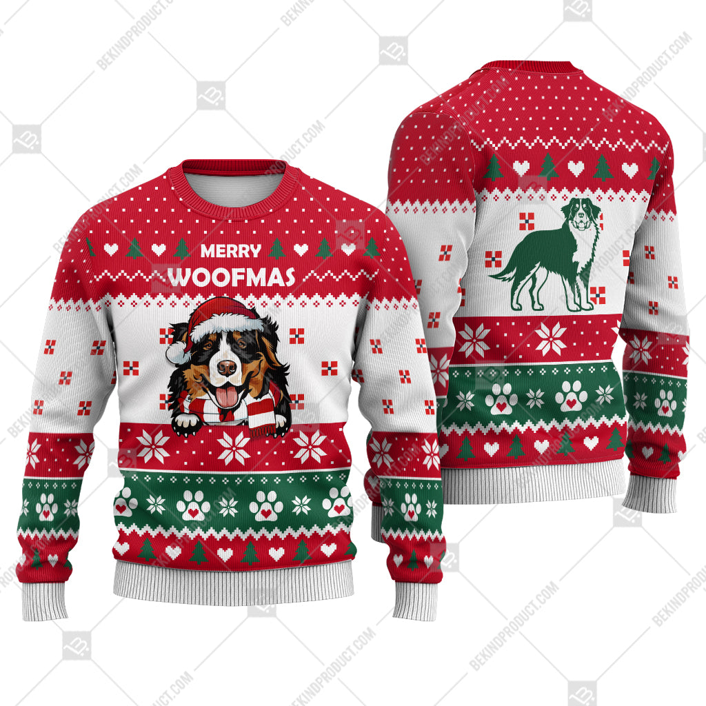 Bernese Mountain Dog Christmas Paw Heart Print Ugly Christmas Sweater Print Sweatshirt - Best Gift For Christmas, Noel - WeCustomit