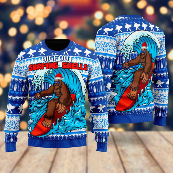 Bigfoot Surfing Swells Ugly Christmas Sweater For Men & Women Christmas Gift Sweater US1821 - WeCustomit