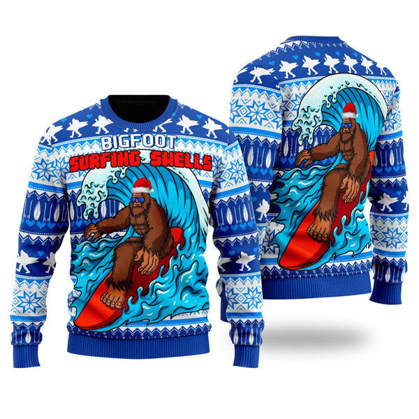 Bigfoot Surfing Swells Ugly Christmas Sweater For Men & Women Christmas Gift Sweater US1821 - WeCustomit
