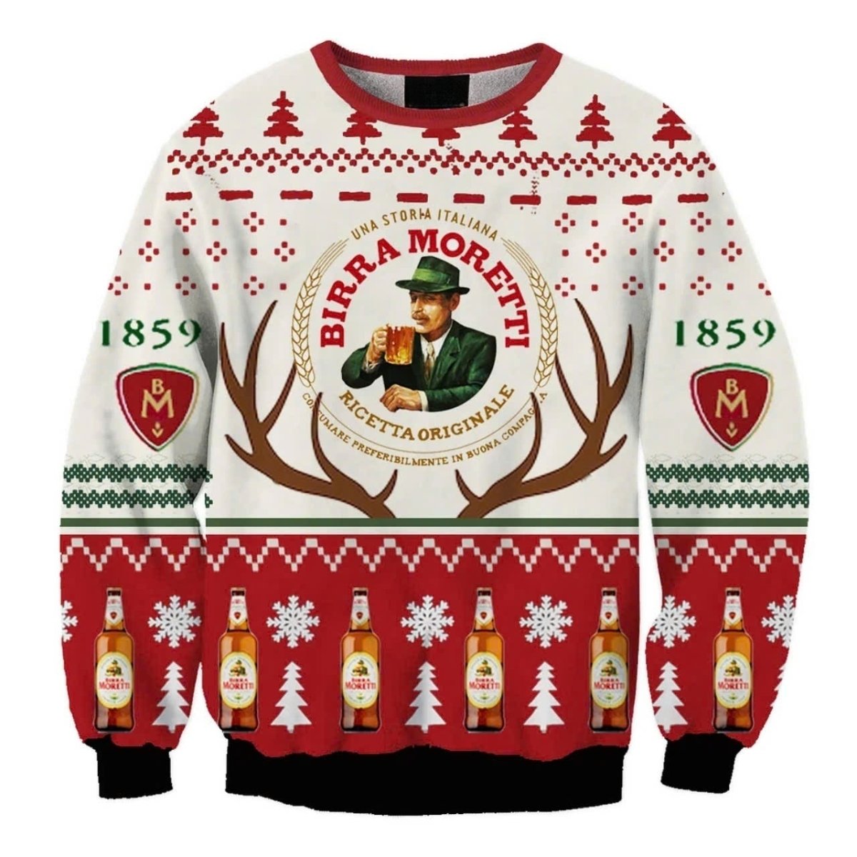 Birra Moretti Christmas Reindeer Ugly Sweater - WeCustomit