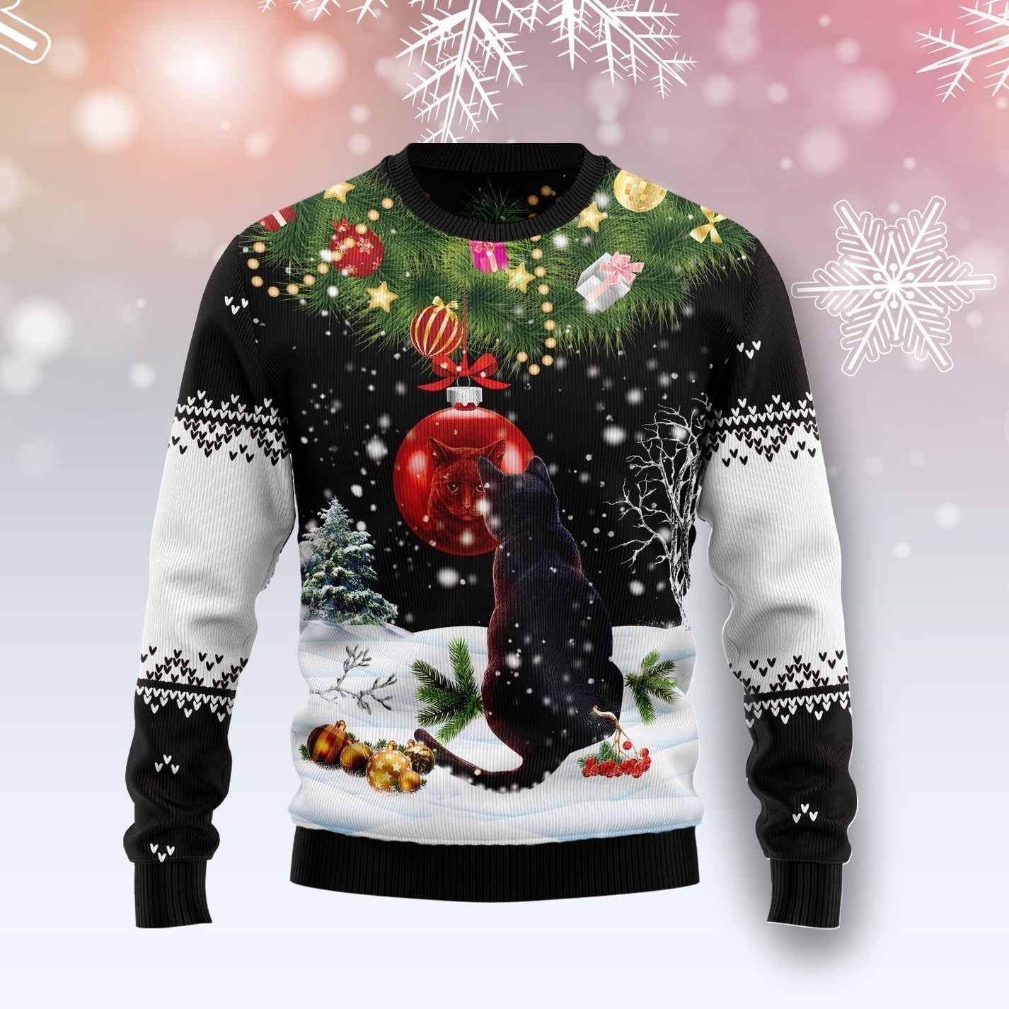 Black Cat Mirror Ugly Christmas Sweater For Men & Women Christmas Gift Sweater US3338 - WeCustomit