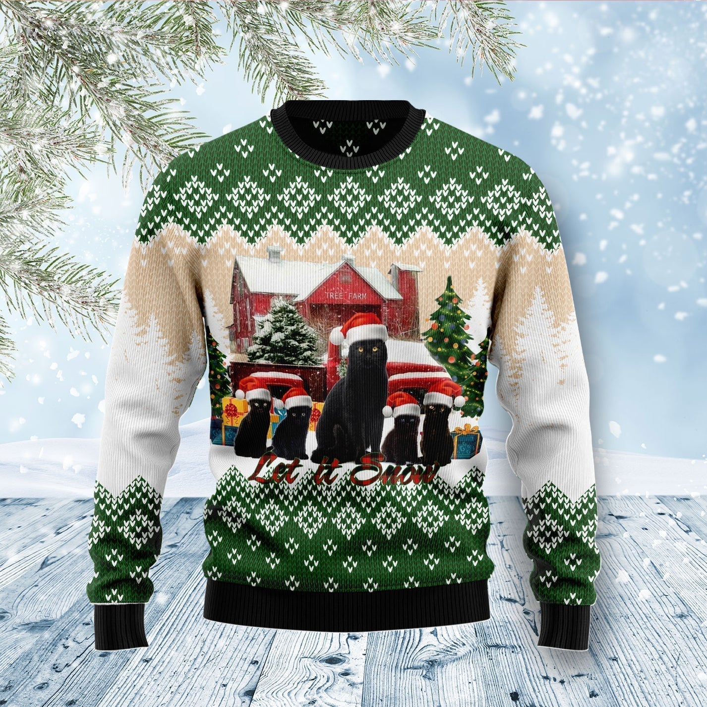 Black Cat Let It Snow Ugly Christmas Sweater For Men & Women Christmas Gift Sweater US2905 - WeCustomit