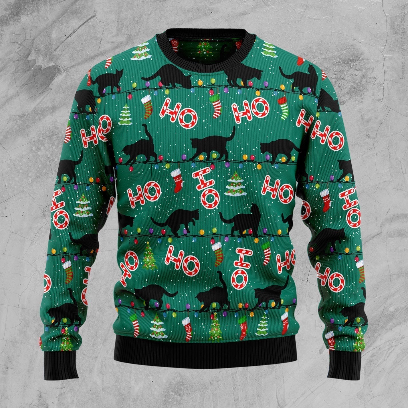 Black Cat Ho Ho Ho Ugly Christmas Sweater For Men & Women Christmas Gift Sweater US2911 - WeCustomit