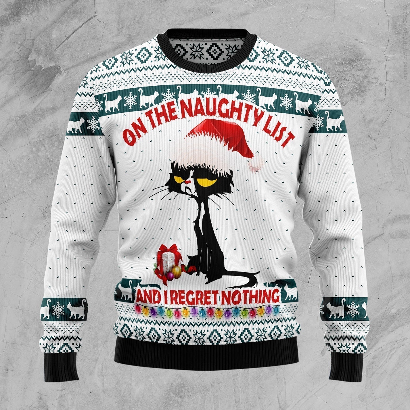 Black Cat Naughty List Ugly Christmas Sweater For Men & Women Christmas Gift Sweater US3584 - WeCustomit