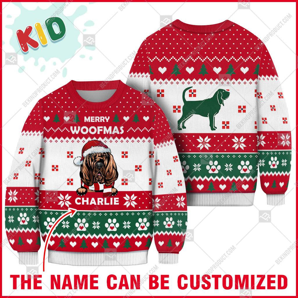 Bloodhound Dog Christmas Paw Heart Print Ugly Christmas Sweater Print Sweatshirt - Personalized Custom - Best Gift For Noel - WeCustomit