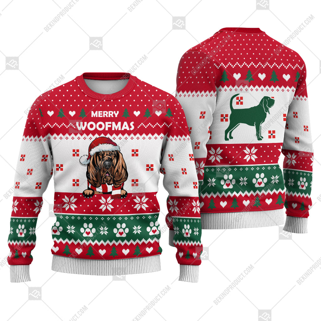 Bloodhound Dog Christmas Paw Heart Print Ugly Christmas Sweater Print Sweatshirt - Best Gift For Christmas, Noel - WeCustomit