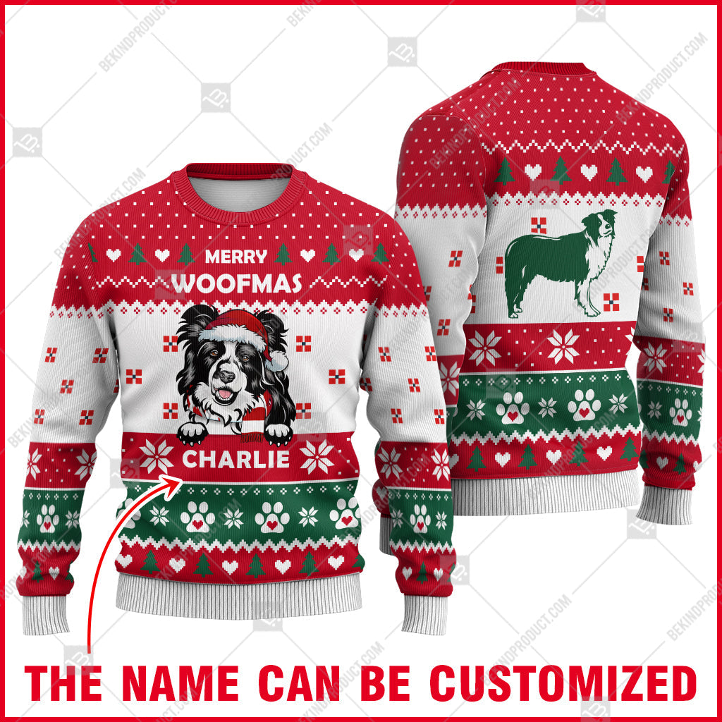 Border Collie Dog Christmas Paw Heart Print Ugly Christmas Sweater Print Sweatshirt - Personalized Custom - Best Gift For Noel - WeCustomit