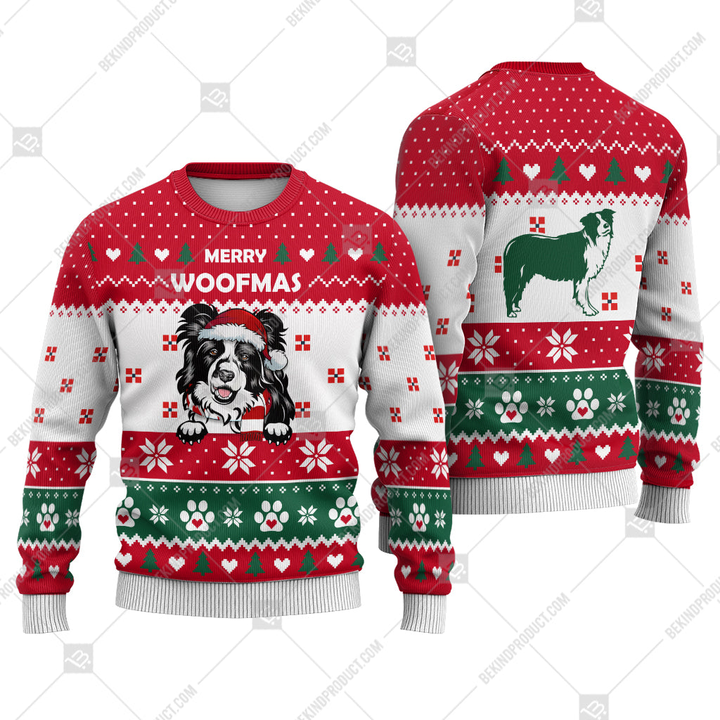 Border Collie Dog Christmas Paw Heart Print Ugly Christmas Sweater Print Sweatshirt - Best Gift For Christmas, Noel - WeCustomit