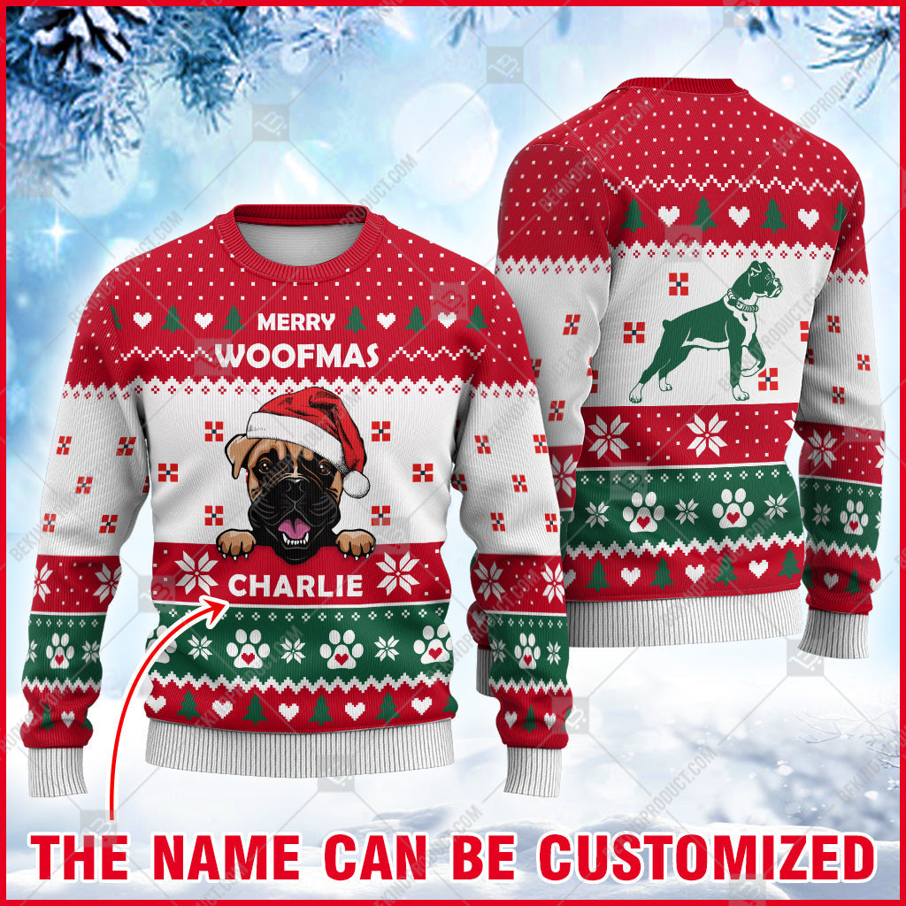 Boxer Dog Christmas Paw Heart Print Ugly Sweater Christmas Print Sweatshirt - Personalized Custom - Best Gift For Christmas, Noel - WeCustomit