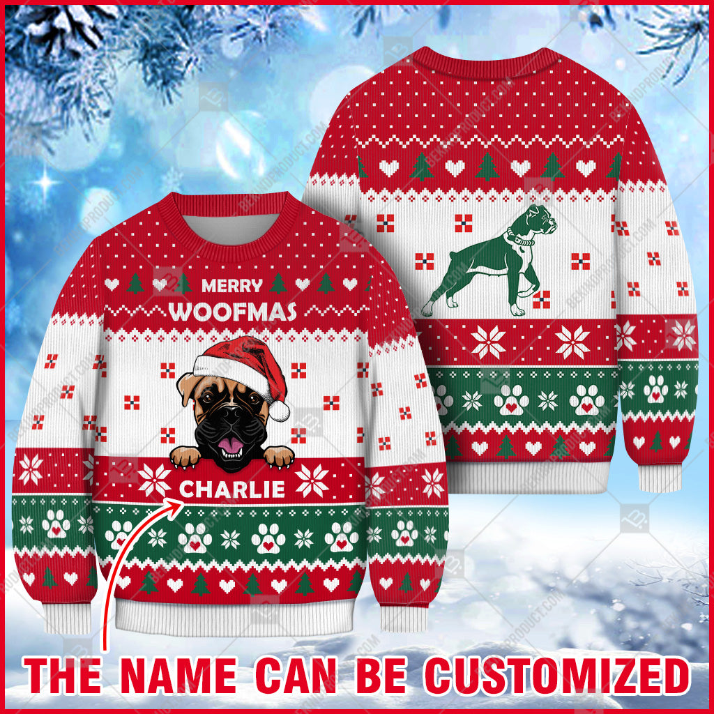 Boxer Dog Christmas Paw Heart Print Ugly Sweater Christmas Print Sweatshirt - Personalized Custom - Best Gift For Christmas, Noel - WeCustomit