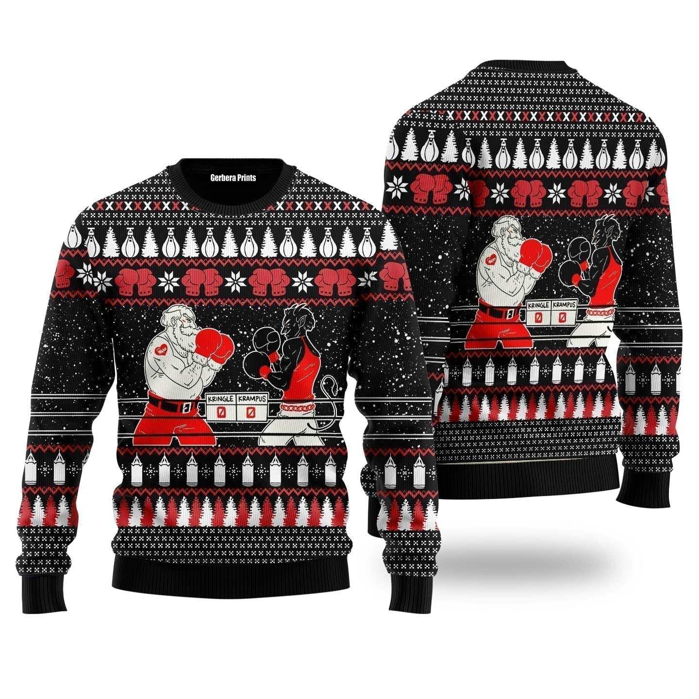 Boxing Santa And Krampus Funny Ugly Christmas Sweater - WeCustomit
