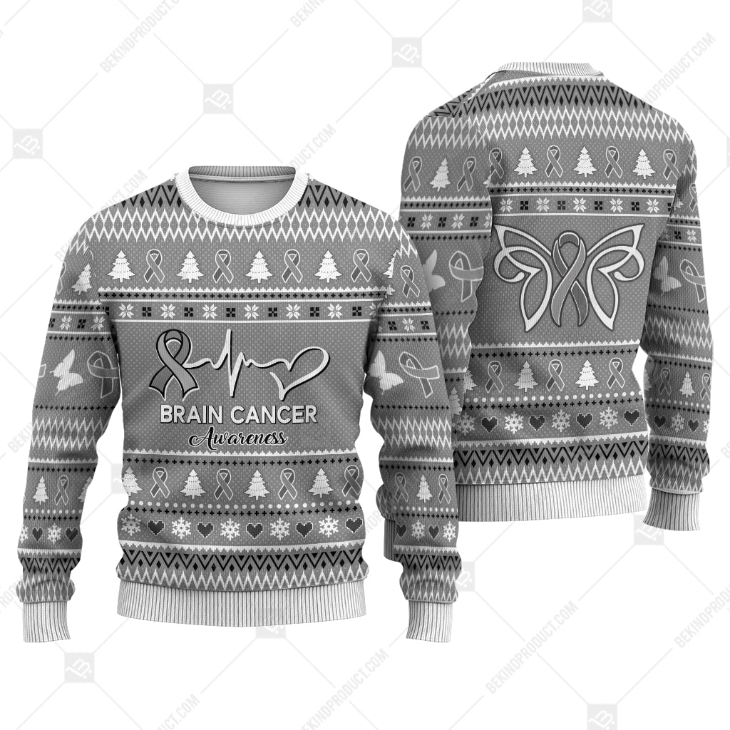 Brain Cancer Awareness Sweater Ugly Xmas Symbol Sweater Christmas Knitted Print Sweatshirt - Best Gift For Christmas, Noel - WeCustomit