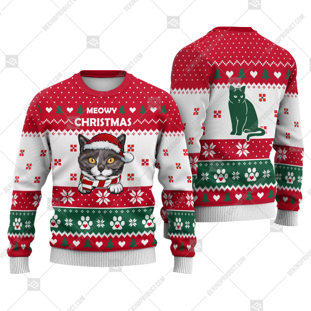 British Shorthair Cat Christmas Heart Paw Print Ugly Christmas Sweater Print Sweatshirt - Best Gift For Christmas, Noel - WeCustomit