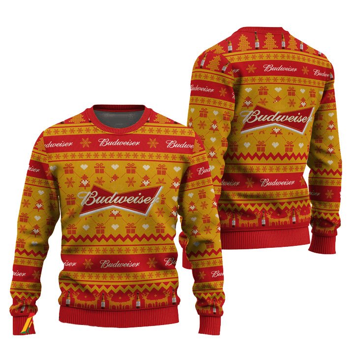 Budweiser Snowing Christmas Ugly Sweater - WeCustomit
