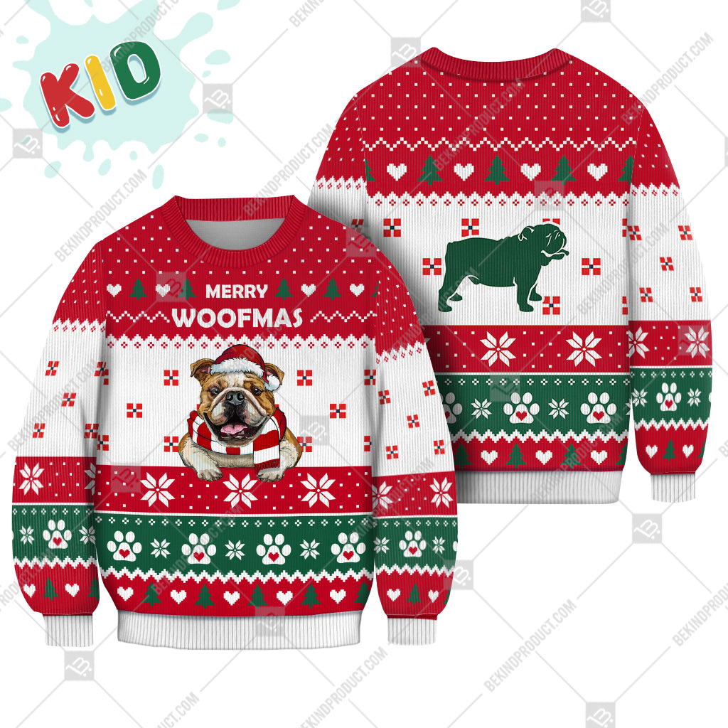 Bulldog Dog Christmas Paw Heart Print Ugly Christmas Sweater Print Sweatshirt - Best Gift For Christmas, Noel - WeCustomit