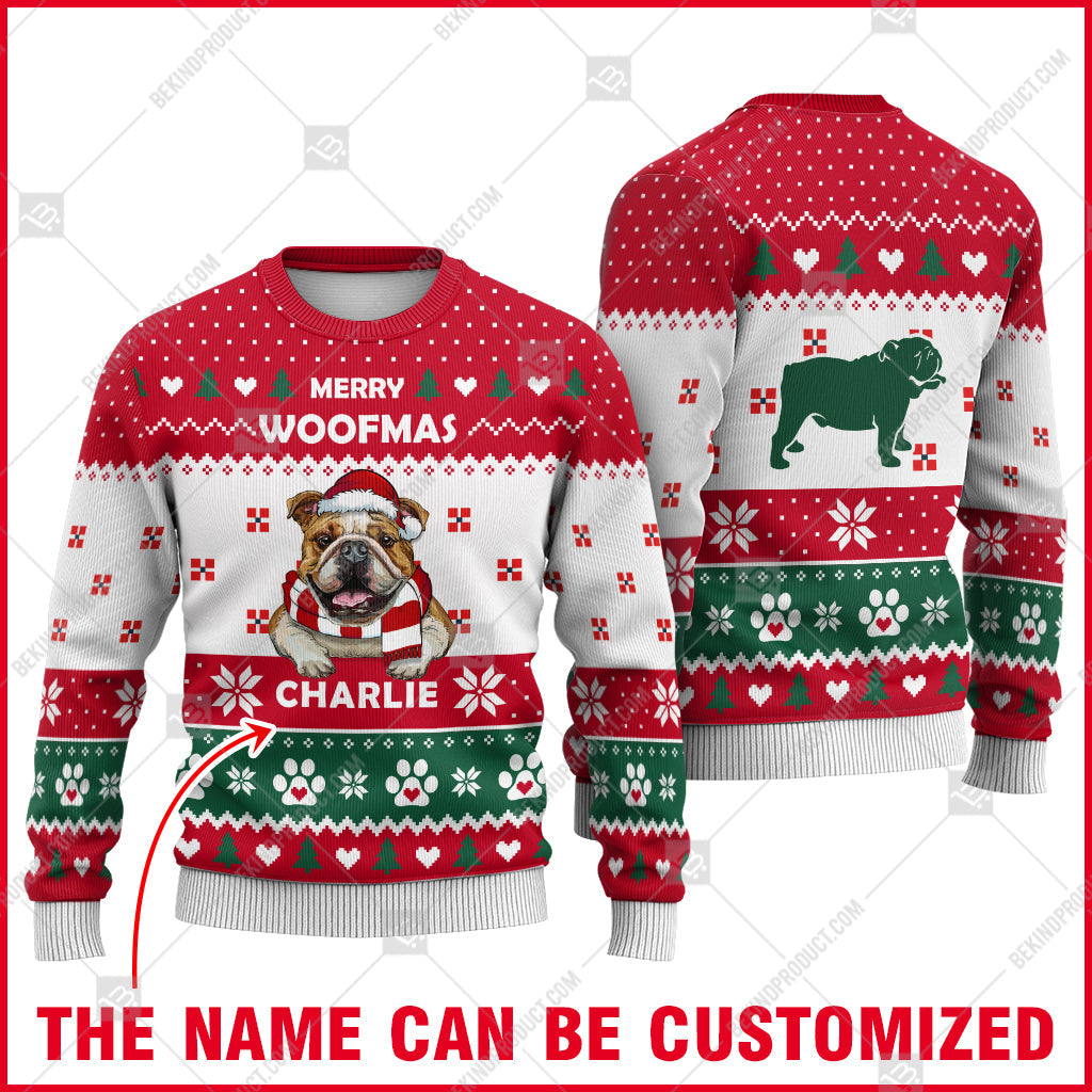 Bulldog Dog Christmas Paw Heart Print Ugly Christmas Sweater Print Sweatshirt - Personalized Custom - Best Gift For Noel - WeCustomit
