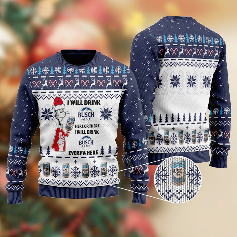 Busch Latte Cat Hat Will Drink Everywhere Ugly Sweater - WeCustomit