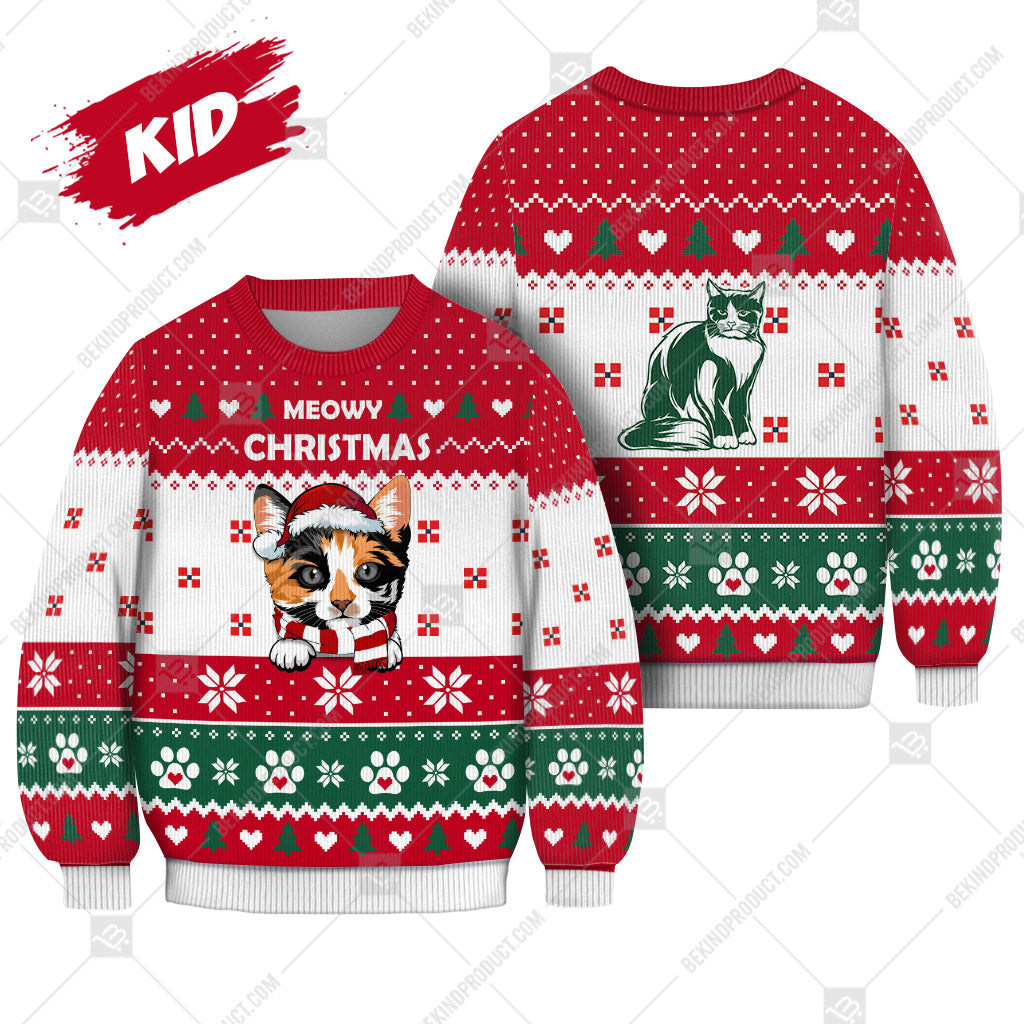 Calico Cat Christmas Heart Paw Print Ugly Christmas Sweater Print Sweatshirt - Best Gift For Christmas, Noel - WeCustomit