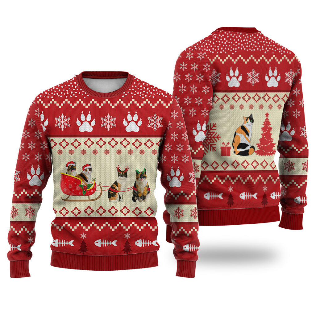 Calico Cat Reindeer Christmas Sweater Christmas Knitted Print Sweatshirt - Best Gift For Christmas, Noel - WeCustomit