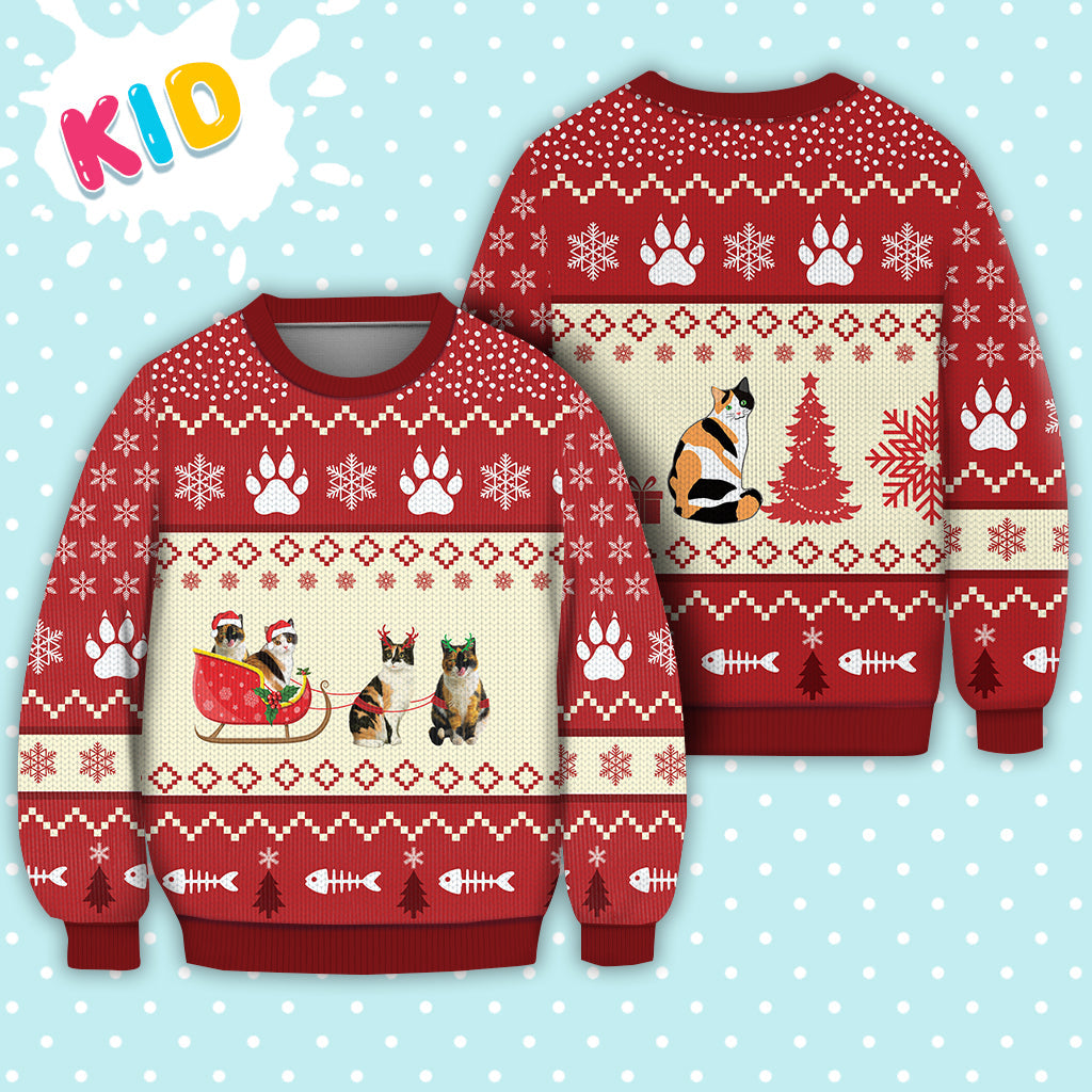 Calico Cat Reindeer Christmas Sweater Christmas Knitted Print Sweatshirt - Best Gift For Christmas, Noel - WeCustomit