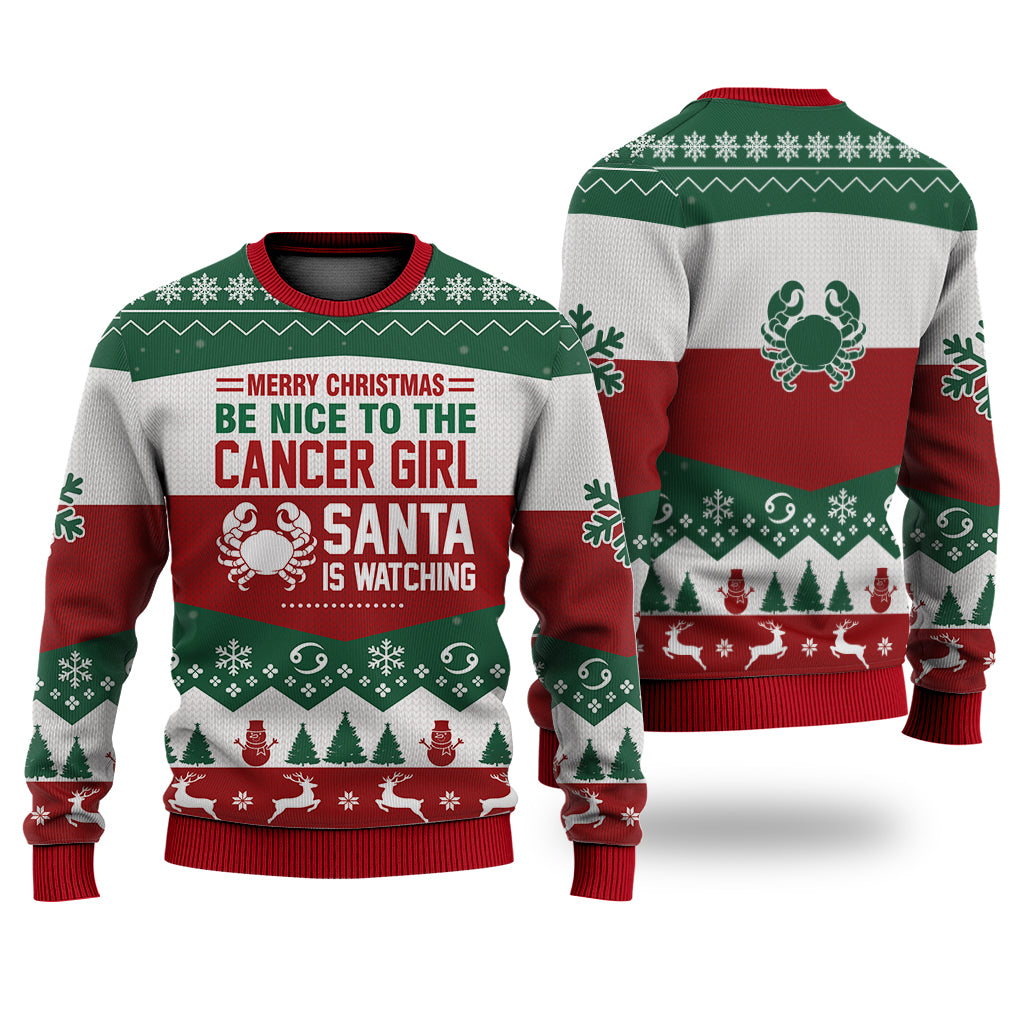 Cancer Girl All Merry Christmas Be Nice Sweater Christmas Knitted Print Sweatshirt - Best Gift For Christmas, Noel - Christmas Signature - WeCustomit