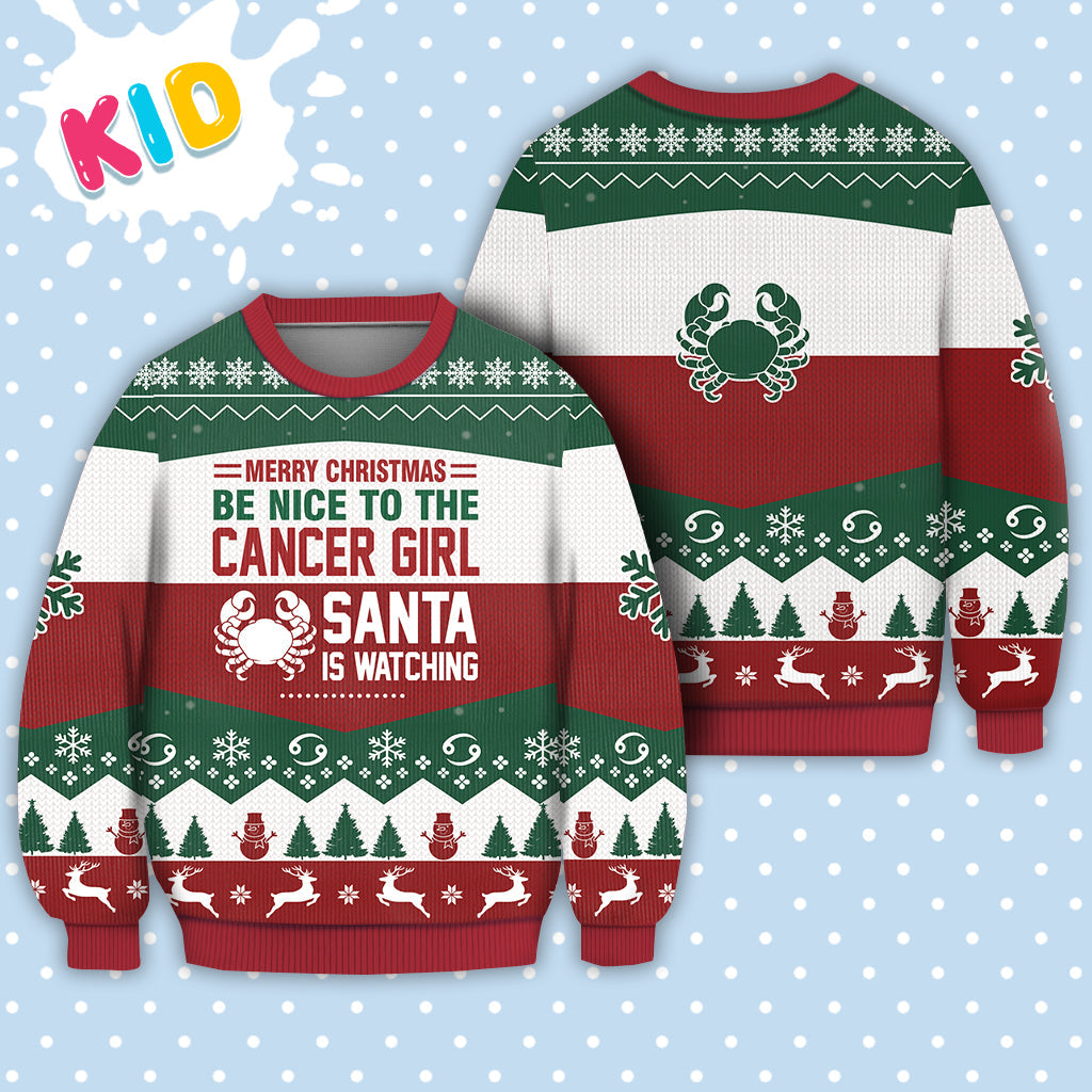 Cancer Girl All Merry Christmas Be Nice Sweater Christmas Knitted Print Sweatshirt - Best Gift For Christmas, Noel - Christmas Signature - WeCustomit