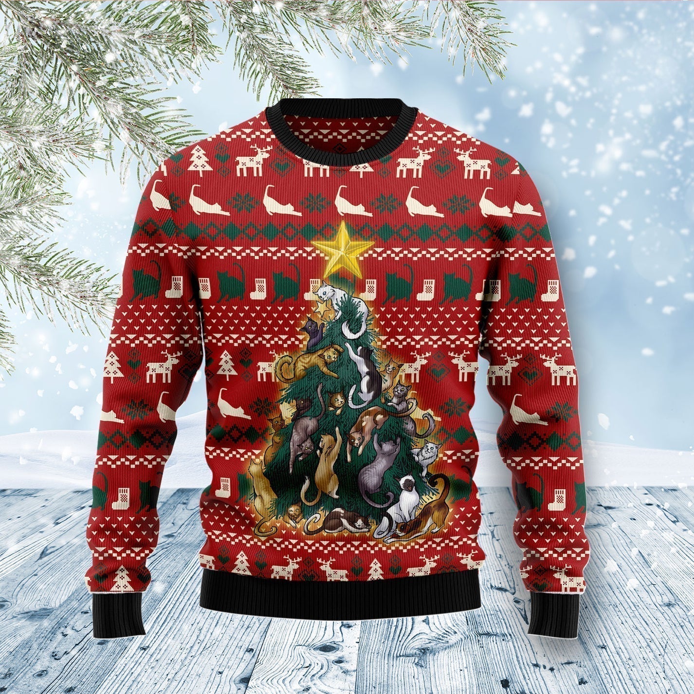 Cat Naughty Pine Ugly Christmas Sweater For Men & Women Christmas Gift Sweater US3383 - WeCustomit
