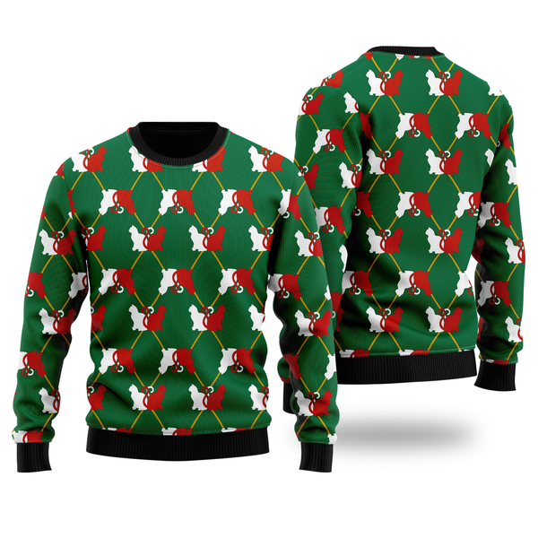 Cat Silhouettes Green Argyle Ugly Christmas Sweater For Men & Women Christmas Gift Sweater US2200 - WeCustomit