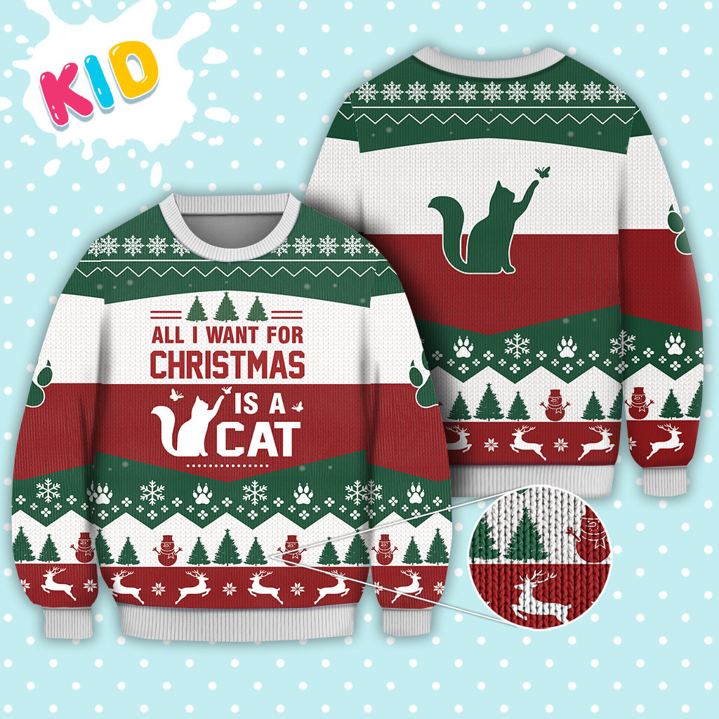 Cat All I Want For Christmas Sweater Christmas Knitted Print Sweatshirt - Best Gift For Christmas, Noel - Christmas Signature - WeCustomit