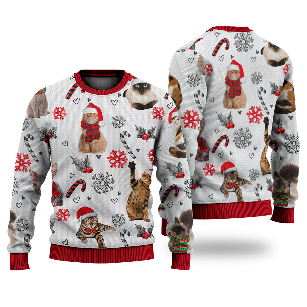 Cat Christmas Pattern Sweater Christmas Knitted Print Sweatshirt - Best Gift For Christmas, Noel - WeCustomit