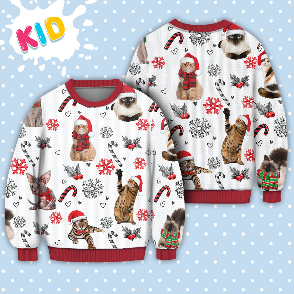 Cat Christmas Pattern Sweater Christmas Knitted Print Sweatshirt - Best Gift For Christmas, Noel - WeCustomit