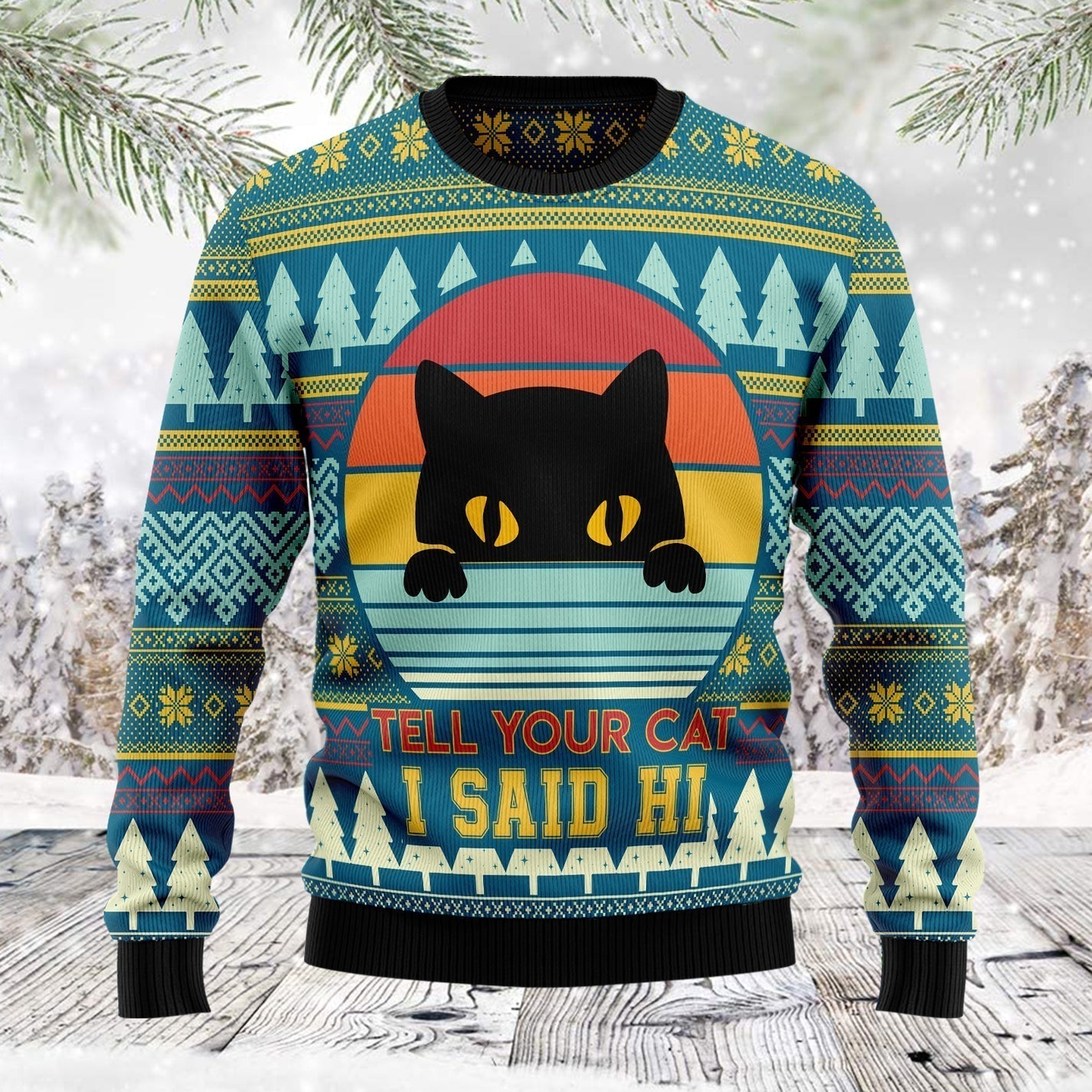 Cat Say Hi Ugly Christmas Sweater For Men & Women Christmas Gift Sweater US1551 - WeCustomit