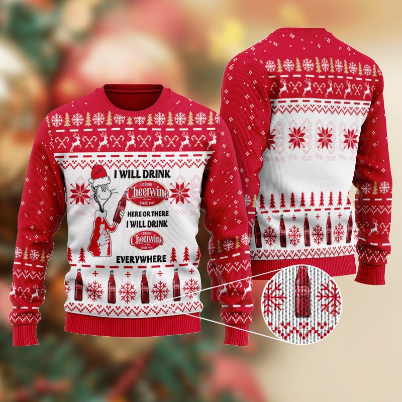 Cheerwine Cat Hat Will Drink Everywhere Ugly Sweater - WeCustomit