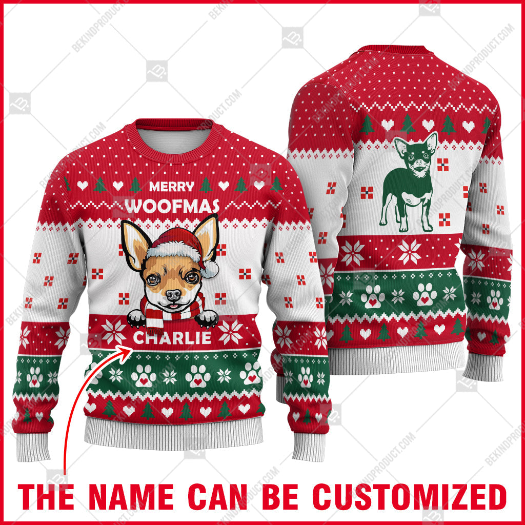 Chihuahua Dog Christmas Paw Heart Print Ugly Christmas Sweater Print Sweatshirt - Personalized Custom - Best Gift For Noel - WeCustomit