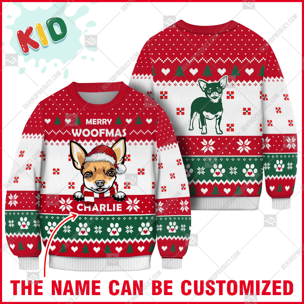 Chihuahua Dog Christmas Paw Heart Print Ugly Christmas Sweater Print Sweatshirt - Personalized Custom - Best Gift For Noel - WeCustomit